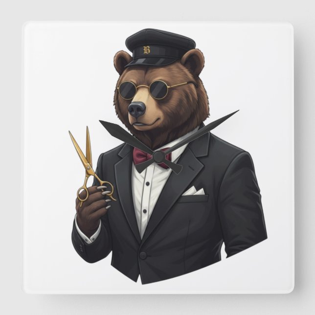 Lyxig väggklocka med Master Barber Bear - Barberar (Framsida)