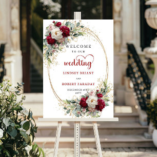 Lyxig välkomstskylt för bröllop med blommor och gu poster