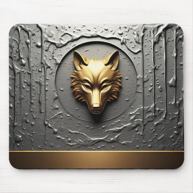Lyxig vargemblem i guld metallstil 🐺 musmatta (Framsidan)
