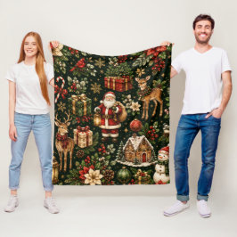 Lyxig Vintage Jul Högtidligt Mönster Fleecefilt