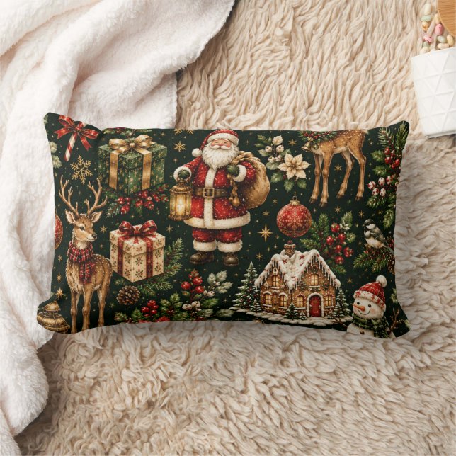 Lyxig Vintage Jul Holiday Mönster Lumbarkudde (Filt)