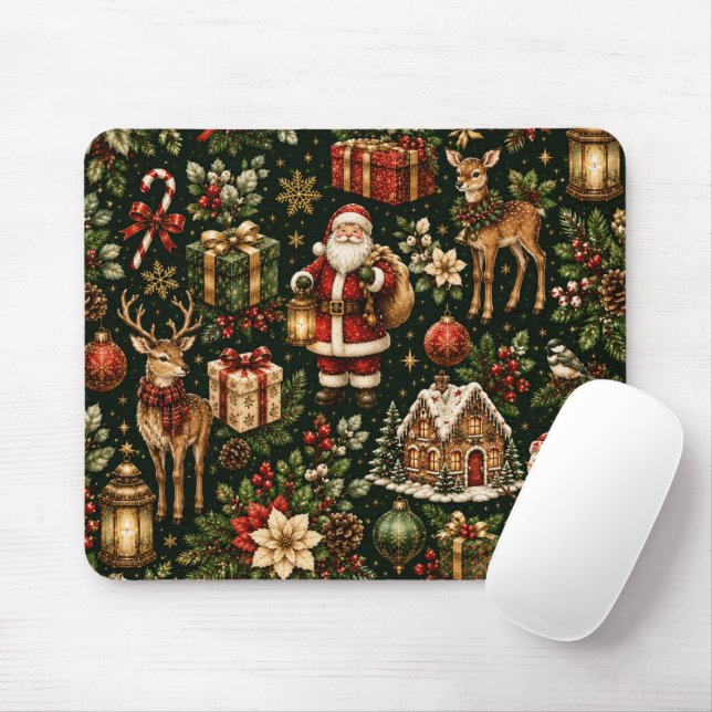 Lyxig Vintage Jul Holiday Mönster Musmatta (Med mus)