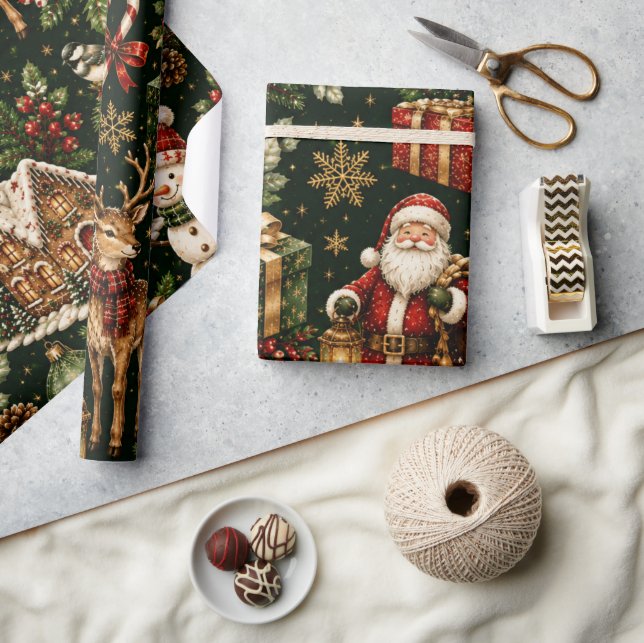 Lyxig Vintage Jul Holiday Mönster Presentpapper (Hantverk)