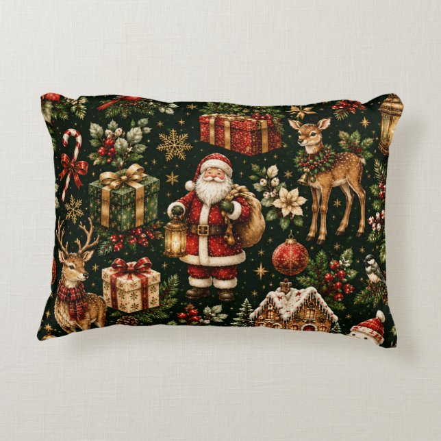 Lyxig Vintage Jul Holiday Mönster Prydnadskudde (Baksidan)