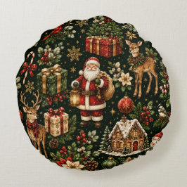 Lyxig Vintage Jul Holiday Mönster Rund Kudde