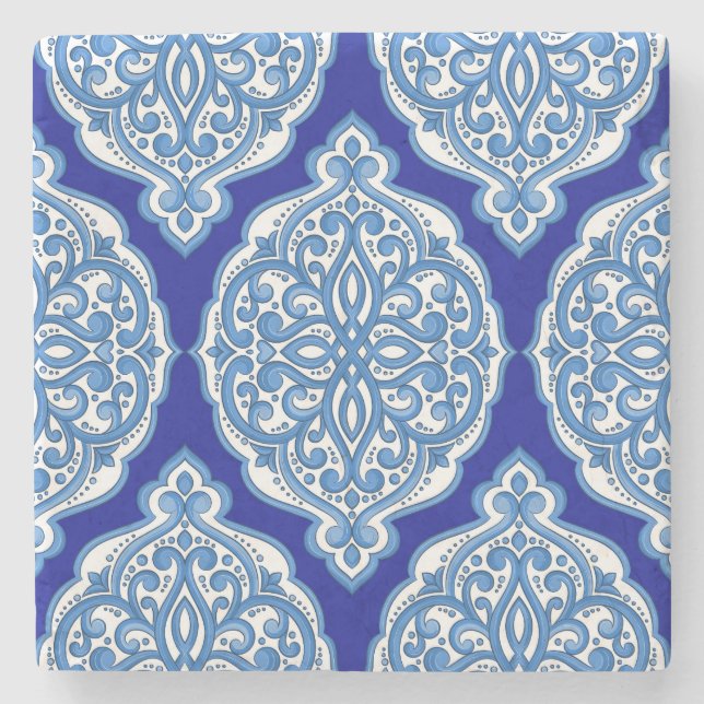 Lyxig vit-blå, turkisk ornamentik. stenunderlägg (Framsidan)