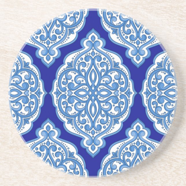 Lyxig vit-blå, turkisk ornamentik. underlägg (Framsidan)