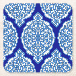 Lyxig vit-blå, turkisk ornamentik. underlägg papper kvadrat