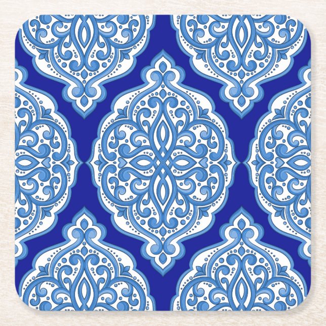 Lyxig vit-blå, turkisk ornamentik. underlägg papper kvadrat (Framsidan)