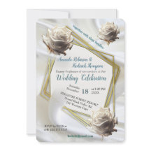 Lyxig, vit, flödande siden & vita rosor.