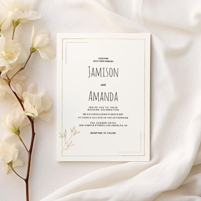Lyxig vit guld geometrisk blomsterbröllop inbjudningar (Luxury white gold geometric floral Wedding )