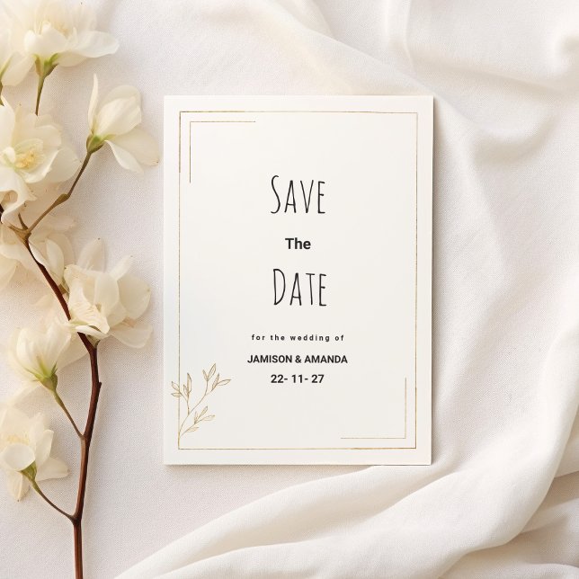 Lyxig vit guld geometrisk blomsterlig Save The Dat Inbjudningar (Luxury white gold geometric floral Save The Date )