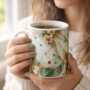 Lyxig vit & guld & grön marmor kaffemugg –