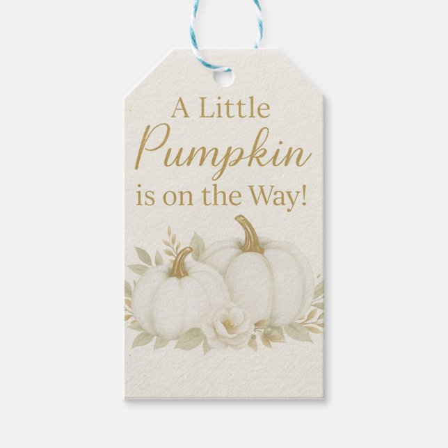 Lyxig vit & guld pumpa baby shower servett presentetikett (Framsidan)