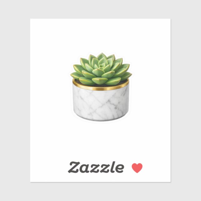 Lyxig vit marmor-succulentkruka dekal modern W (Ark)