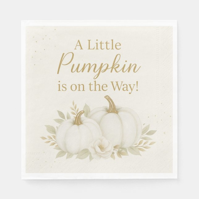 Lyxig vit och guld pumpa baby shower servett (Framsidan)