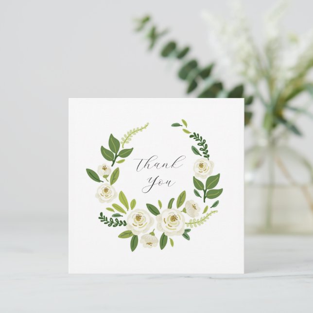 Lyxig vit ros blomster ram tack kort (Stående Fram)