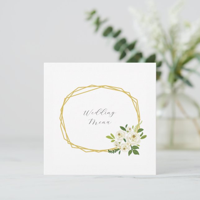 Lyxig vit rosblommig ram meny (Stående Fram)