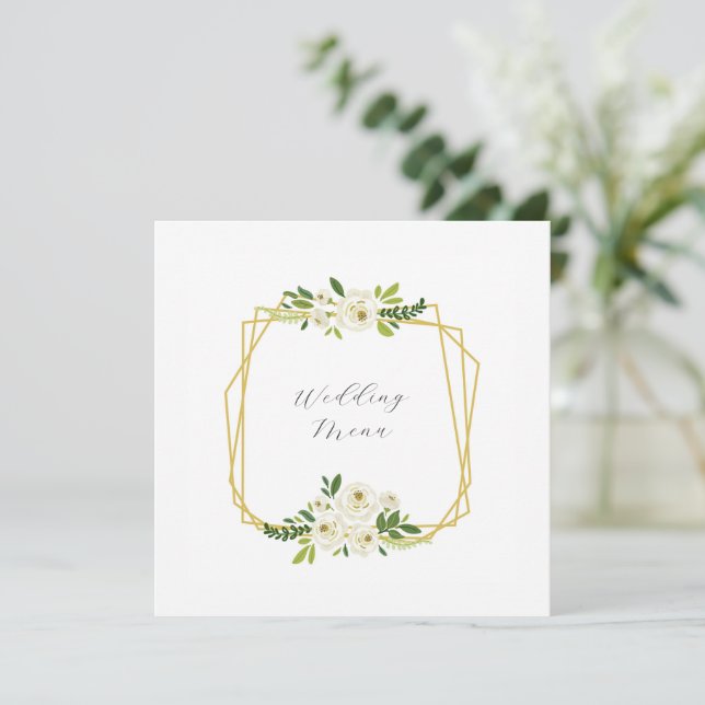 Lyxig vit rosblommig ram meny (Stående Fram)