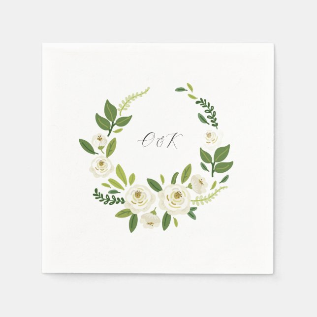 Lyxig vit rosblommig ram  pappersservett (Framsidan)