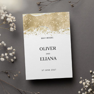 Lyxig vit silver guld glitter Save the Date Inbjudningar