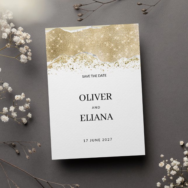 Lyxig vit silver guld glitter Save the Date Inbjudningar (Luxury white silver gold glitter Save the Date )
