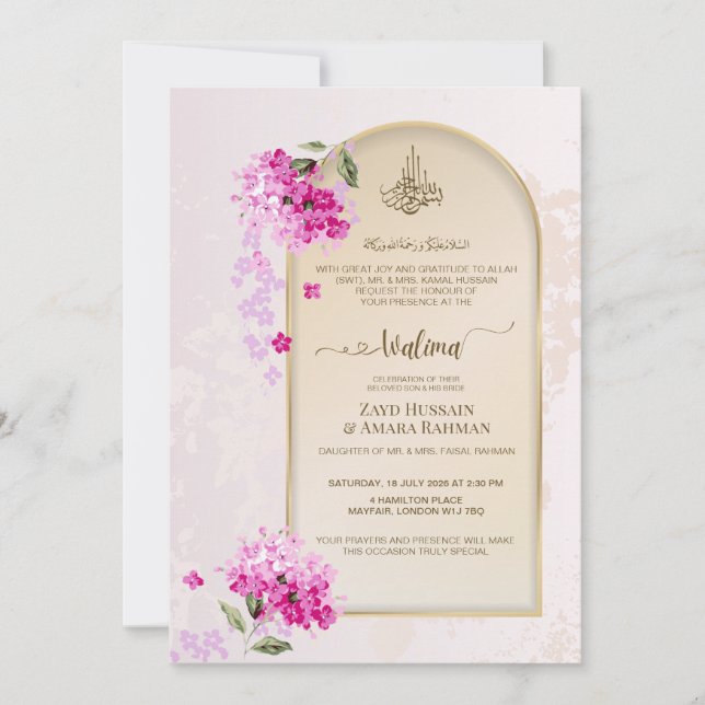 Lyxig Walima-inbjudan | Akvarell Hortensior Inbjudningar (Framsida)