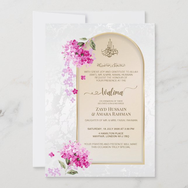 Lyxig Walima-inbjudan | Akvarellhydrangeor Inbjudningar (Framsida)