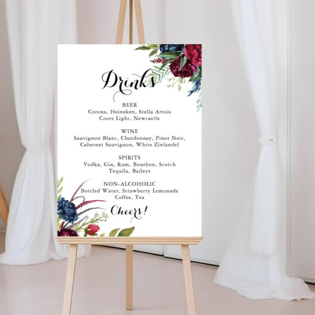 Lyxig Whimsisk Boho Blommig Bröllopsdryckesmeny  Poster (Skapare uppladdad)