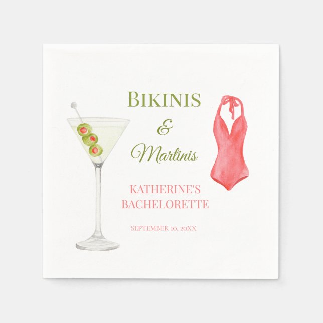 Lyxiga Bikinis & Martini möhippa Party Pappersservett (Framsidan)