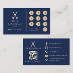 Lyxiga blå guld barberar saxar Logo QR-kod Lojalitetskort