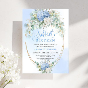 Lyxiga Blå Hortensior Sweet Sixteen Festinladning Inbjudningar