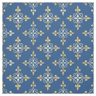 Lyxiga blått och guld- Quatre blommigtdamast Tyg