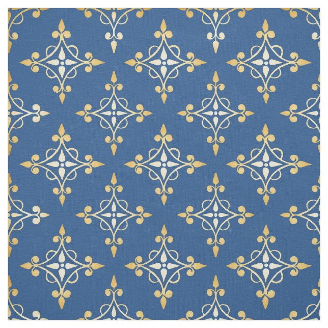Lyxiga blått och guld- Quatre blommigtdamast Tyg (Provkarta)
