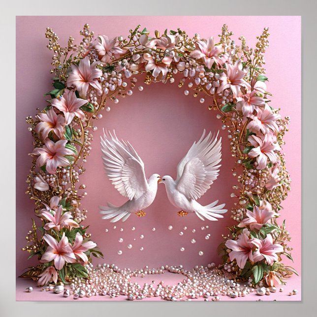 Lyxiga bröllopsduvor Elegant romantisk konst 💍🕊️ Poster (Framsidan)