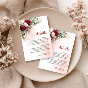 Lyxiga Burgundy Vita Blommor Guld Bröllopsdetaljer Tilläggskort
