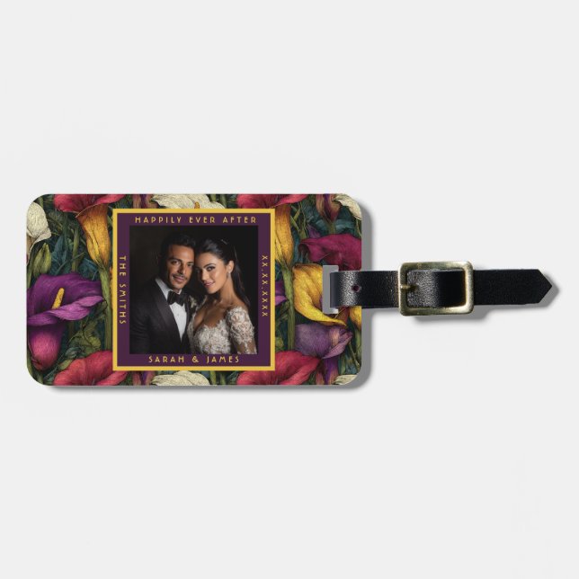 Lyxiga Callaliljor Accent Floral Bröllop Bagagebricka (Horisontell Framsida)