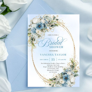 Lyxiga dammiga blå blommor bröllopsfestinbjudan inbjudningar