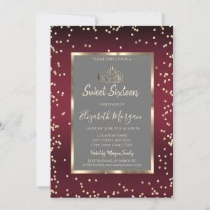 Lyxiga diamanter Mörkröd Sweet Sixteen Inbjudningar