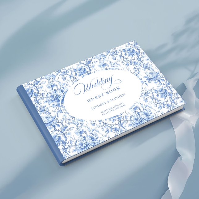 Lyxiga djupblå rosor fransk toile gästbok (Luxury Deep Blue Roses French Toile Guest Book)