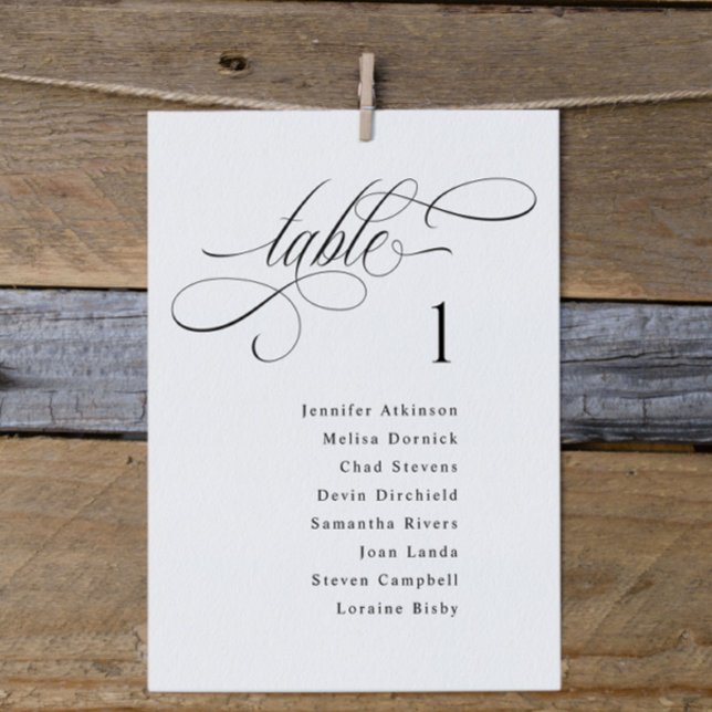 Lyxiga Eleganta Bröllopsplatskort för Bordskarta Inbjudningar (Elegant calligraphy wedding seating chart card in old money style)