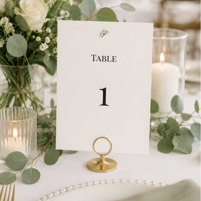 Lyxiga Eukalyptusgröna Bröllops Bordnummer Inbjudningar (Eucalyptus themed wedding reception table number card)