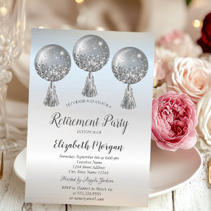 Lyxiga Glitterdroppballonger Silver Pensionering Inbjudningar
