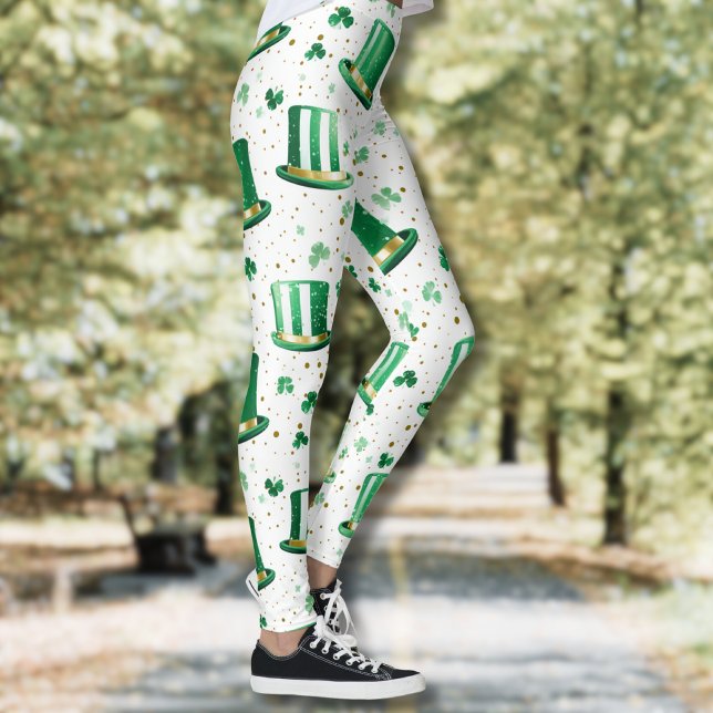 Lyxiga Gröna Guld Hattar och Shamrocker Vita Leggings (Skapare uppladdad)