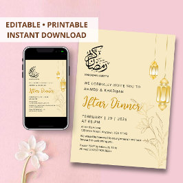 Lyxiga Guld Blommor & Eleganta Lyktor Iftar Middag Inbjudningar