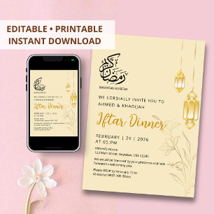 Lyxiga Guld Blommor & Eleganta Lyktor Iftar Middag Inbjudningar