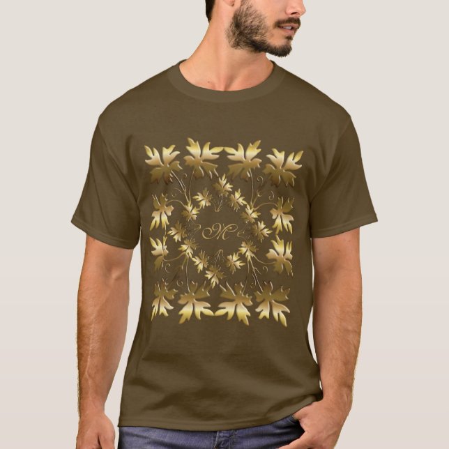 lyxiga guld- löv, guld- guld- lyx, t shirt (Framsida)