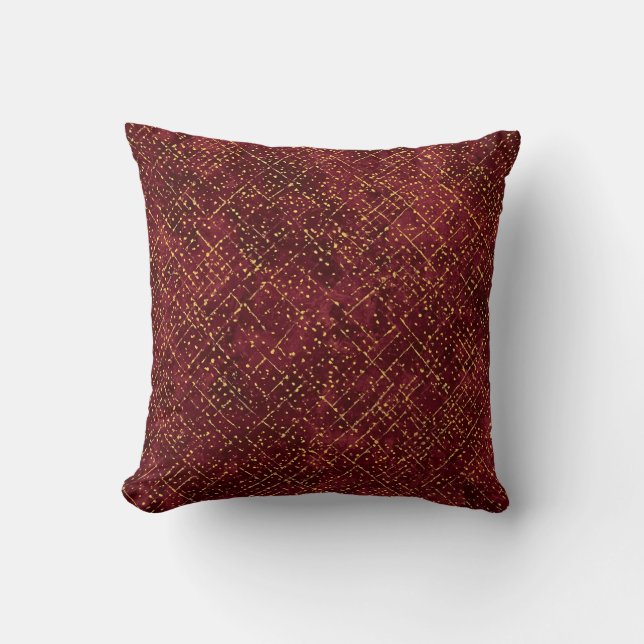 Lyxiga Guld Maroon Pixels, Elegant, Modern Kudde (Framsida)