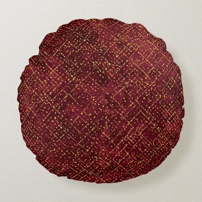 Lyxiga Guld Maroon Pixels, Elegant, Modern Rund Kudde (Framsidan)