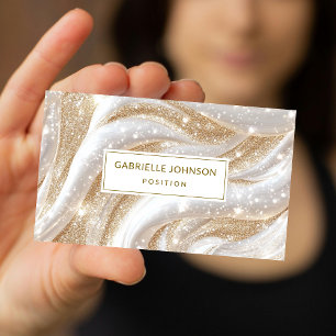 Lyxiga Guld Vita Glitter Mermor Businesskort Visitkort